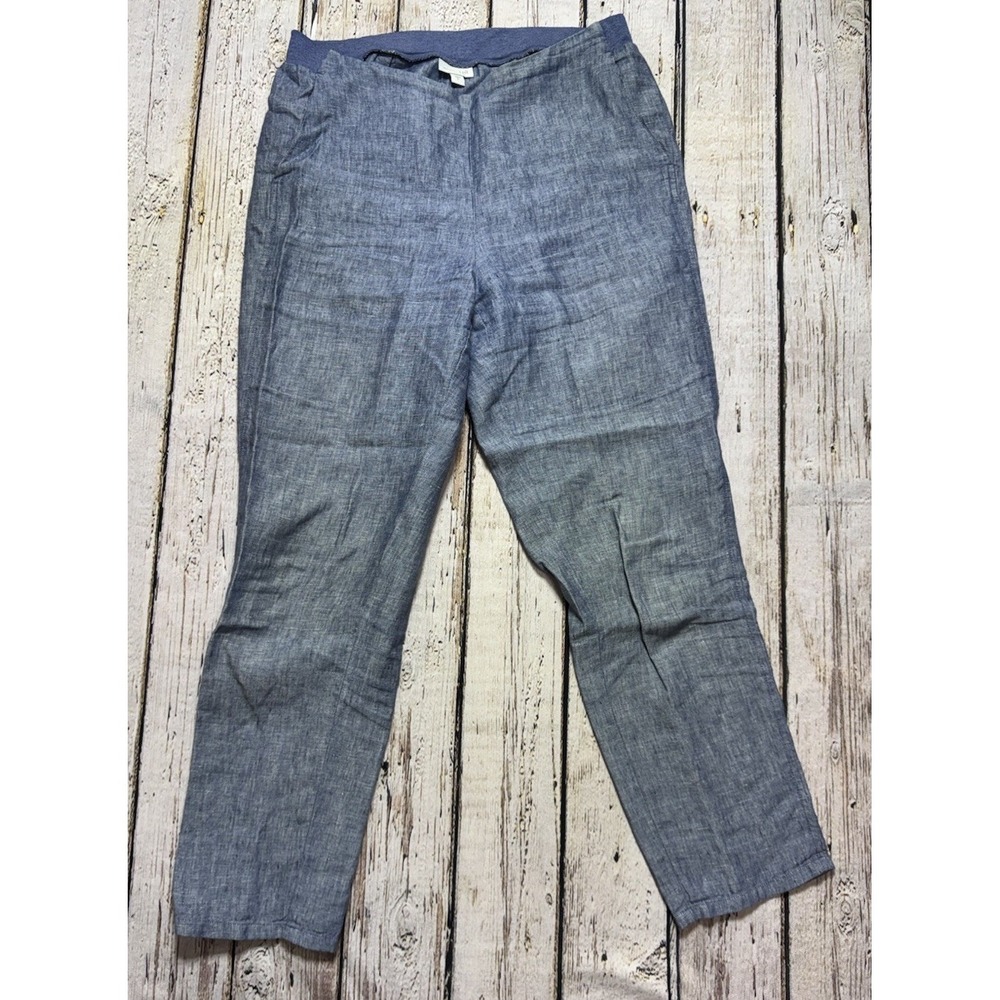J Jill Love Linen Pant S Tapered Chambray Blue 100% Linen Pull On Resort Coastal